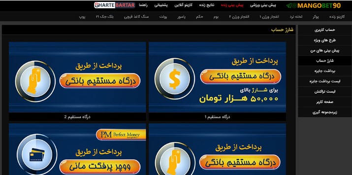 روش های واریز و پرداخت در سایت منگو بت
